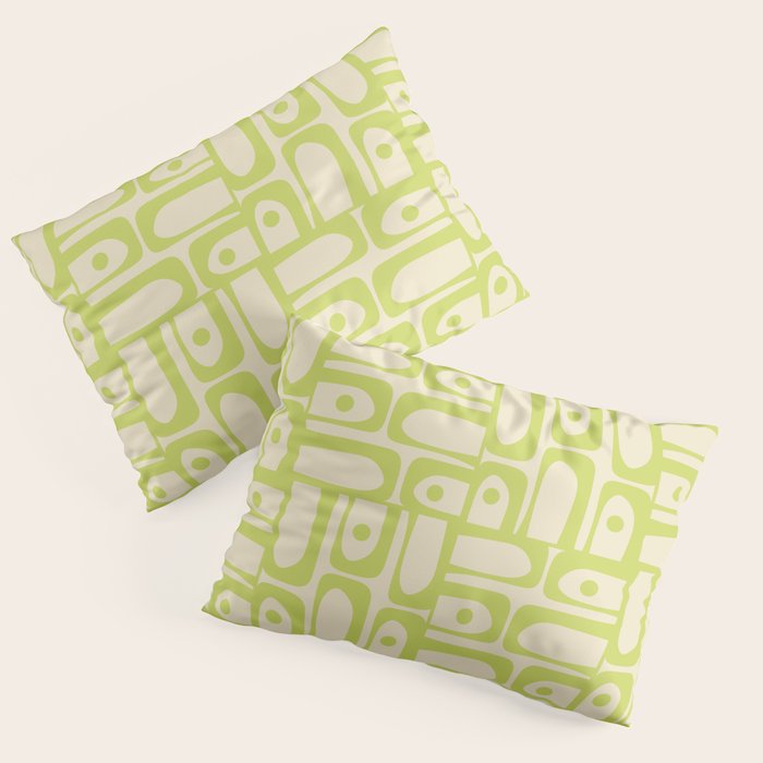 Mid Century Modern Piquet Abstract Multi Pattern Light Lime Linden Green Beige Pillow Sham Gallery Image 3
