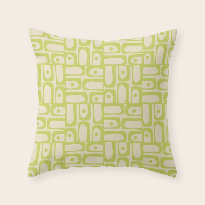 Mid Century Modern Piquet Abstract Multi Pattern Light Lime Linden Green Beige Throw Pillow Gallery Image 6