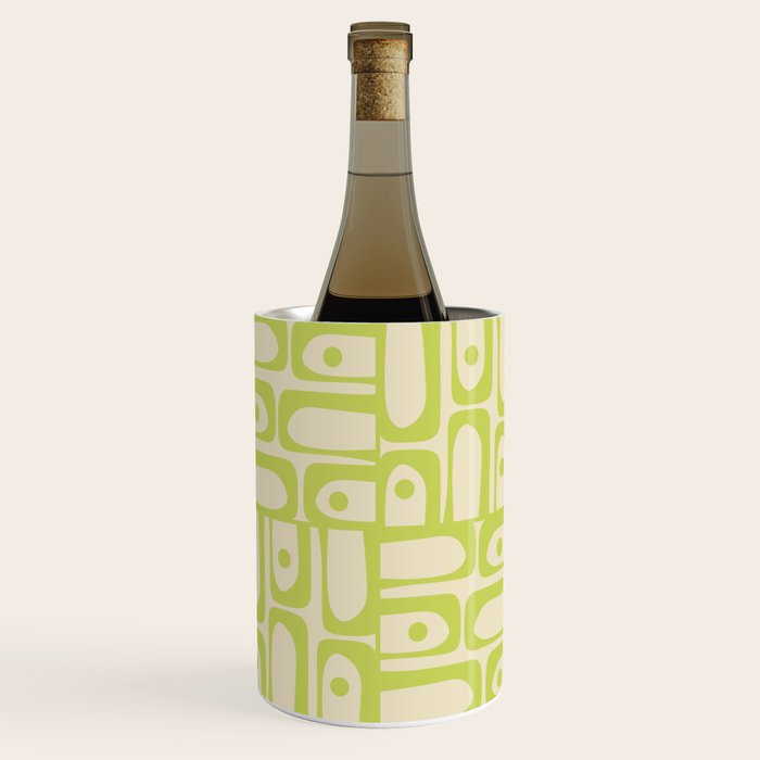Mid Century Modern Piquet Abstract Multi Pattern Light Lime Linden Green Beige Wine Chiller Gallery Image 1