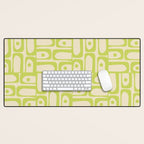 Mid Century Modern Piquet Abstract Multi Pattern Light Lime Linden Green Beige Desk Mat Gallery Image 1