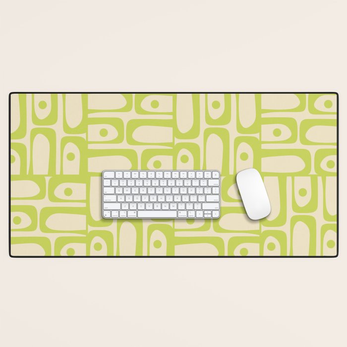 Mid Century Modern Piquet Abstract Multi Pattern Light Lime Linden Green Beige Desk Mat Gallery Image 1