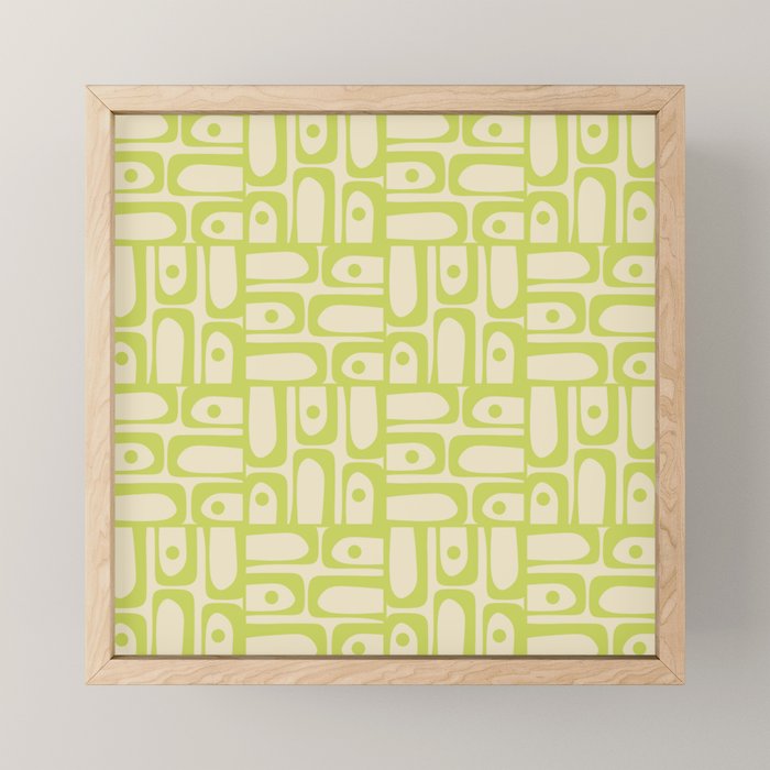 Mid Century Modern Piquet Abstract Multi Pattern Light Lime Linden Green Beige Mini Art Print Gallery Image 1