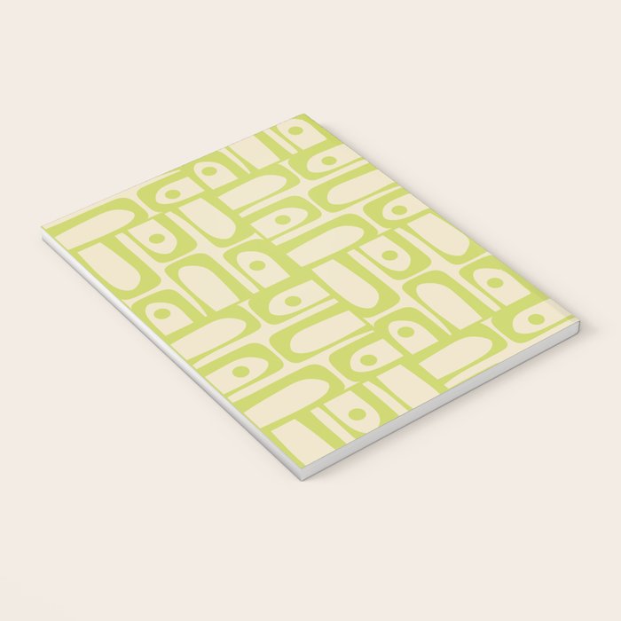 Mid Century Modern Piquet Abstract Multi Pattern Light Lime Linden Green Beige Notebook Gallery Image 3