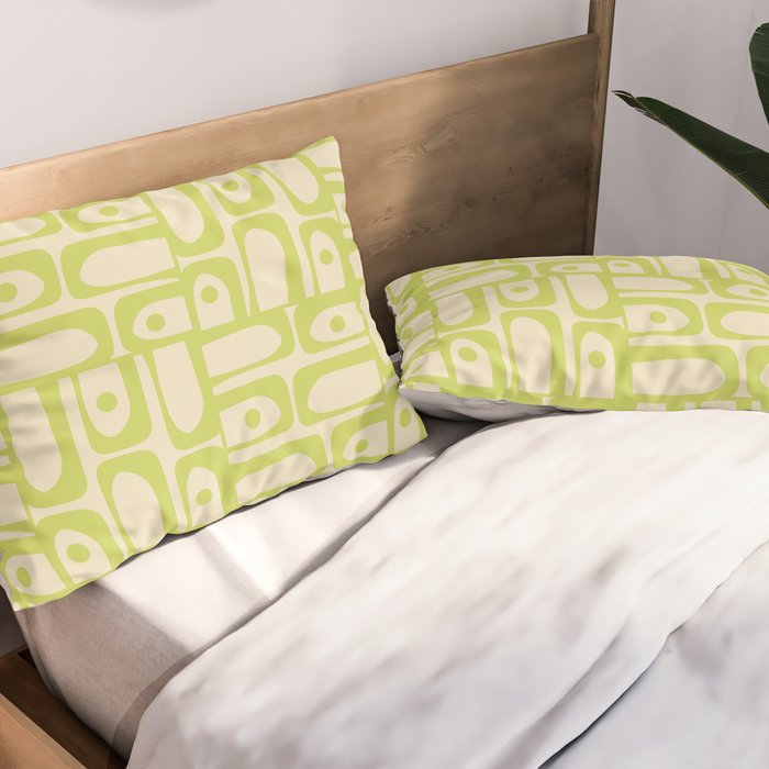 Mid Century Modern Piquet Abstract Multi Pattern Light Lime Linden Green Beige Pillow Sham Gallery Image 2