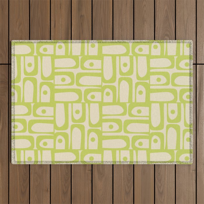 Mid Century Modern Piquet Abstract Multi Pattern Light Lime Linden Green Beige Outdoor Rug Gallery Image 1