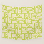 Mid Century Modern Piquet Abstract Multi Pattern Light Lime Linden Green Beige Wall Tapestry Gallery Image 4