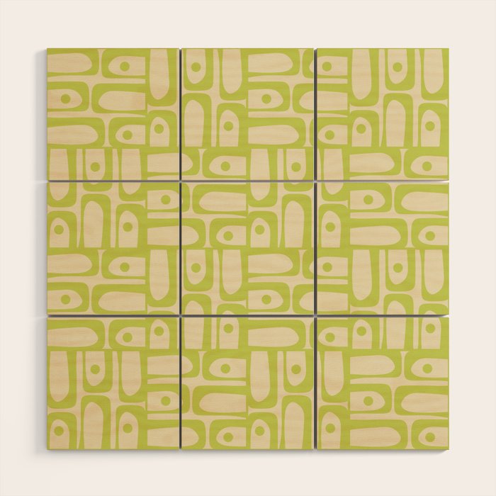 Mid Century Modern Piquet Abstract Multi Pattern Light Lime Linden Green Beige Wood Wall Art Gallery Image 1