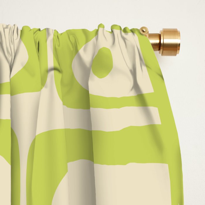 Mid Century Modern Piquet Abstract Multi Pattern Light Lime Linden Green Beige Window Curtain Gallery Image 2
