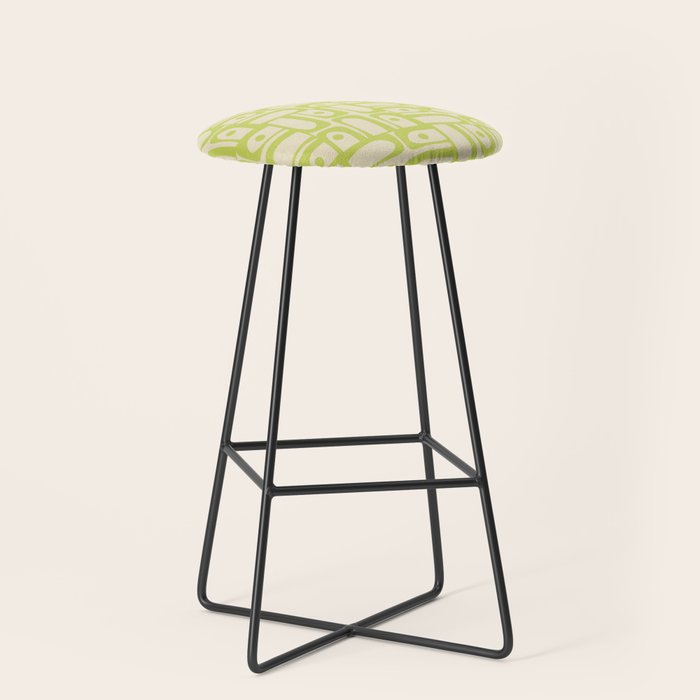 Mid Century Modern Piquet Abstract Multi Pattern Light Lime Linden Green Beige Stool Gallery Image 1