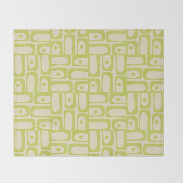 Mid Century Modern Piquet Abstract Multi Pattern Light Lime Linden Green Beige Throw Blanket Gallery Image 2