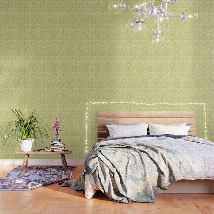 Mid Century Modern Piquet Abstract Multi Pattern Light Lime Linden Green Beige Wallpaper Gallery Image 1