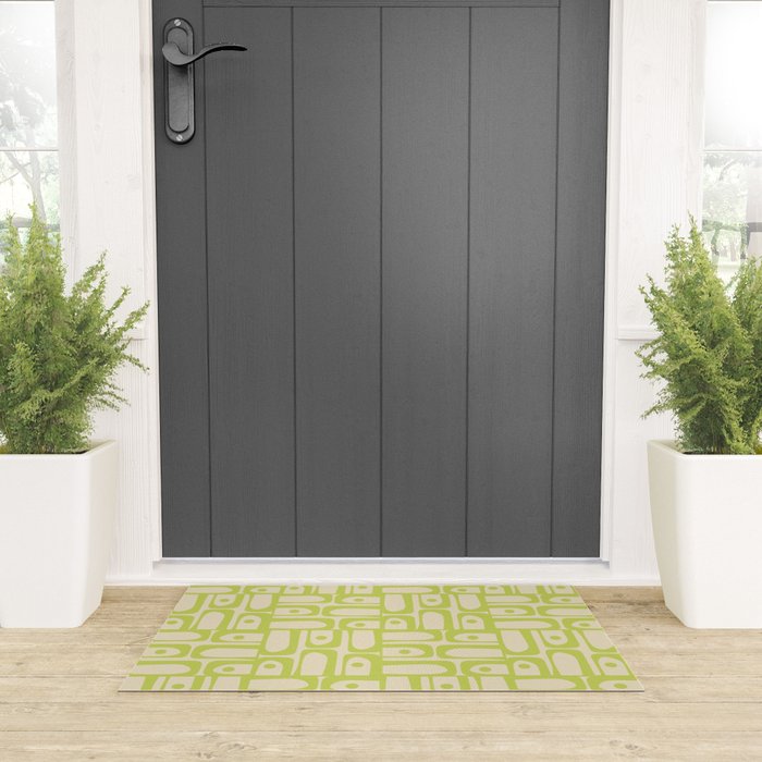 Mid Century Modern Piquet Abstract Multi Pattern Light Lime Linden Green Beige Welcome Mat Gallery Image 3
