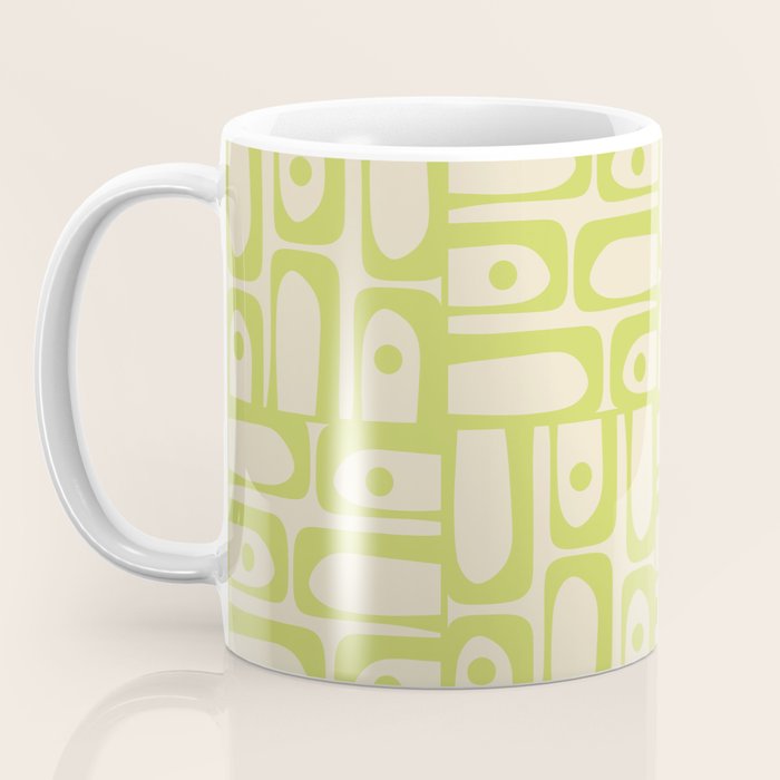 Mid Century Modern Piquet Abstract Multi Pattern Light Lime Linden Green Beige Coffee Mug Gallery Image 3