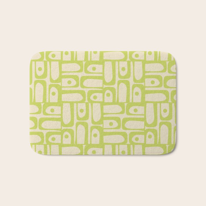 Mid Century Modern Piquet Abstract Multi Pattern Light Lime Linden Green Beige Bath Mat Gallery Image 1