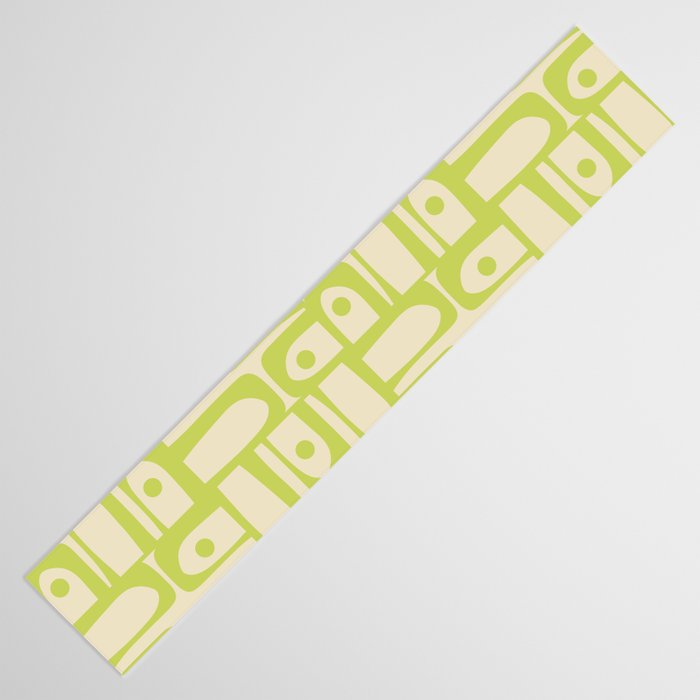 Mid Century Modern Piquet Abstract Multi Pattern Light Lime Linden Green Beige Table Runner Gallery Image 3