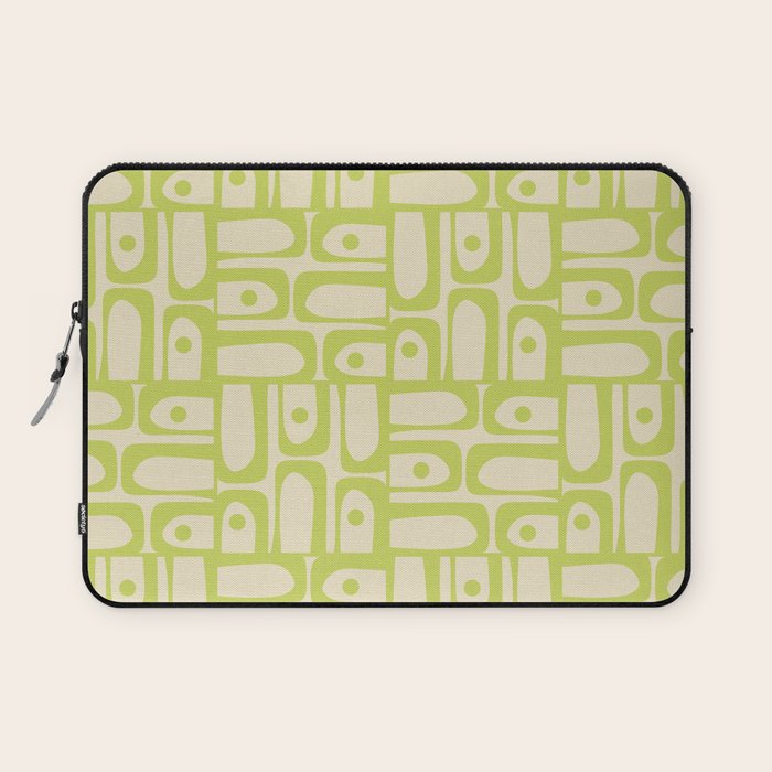 Mid Century Modern Piquet Abstract Multi Pattern Light Lime Linden Green Beige Laptop Sleeve Gallery Image 1