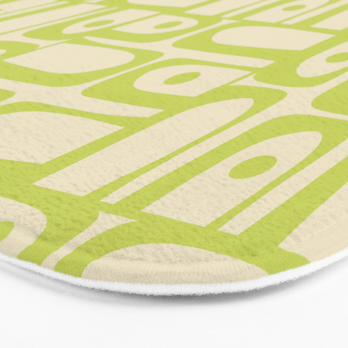 Mid Century Modern Piquet Abstract Multi Pattern Light Lime Linden Green Beige Bath Mat Gallery Image 3