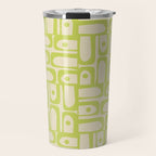 Mid Century Modern Piquet Abstract Multi Pattern Light Lime Linden Green Beige Travel Mug Gallery Image 1