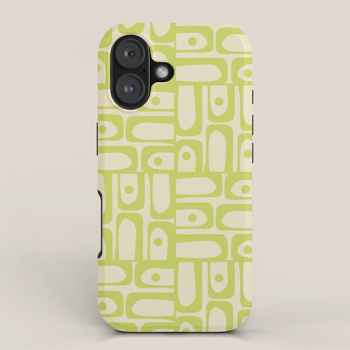 Mid Century Modern Piquet Abstract Multi Pattern Light Lime Linden Green Beige iPhone Case Gallery Image 1