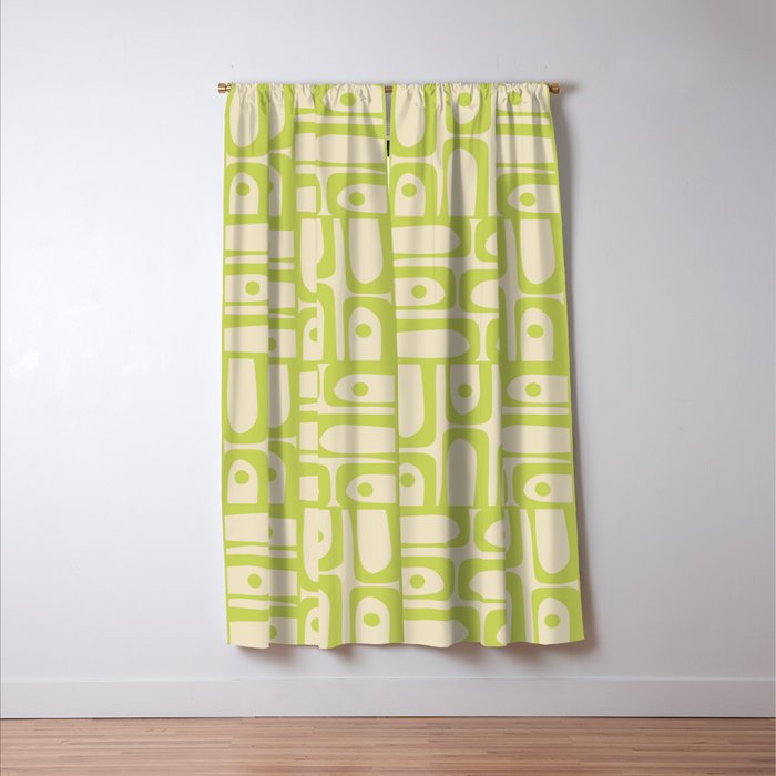 Mid Century Modern Piquet Abstract Multi Pattern Light Lime Linden Green Beige Window Curtain Gallery Image 3