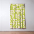 Mid Century Modern Piquet Abstract Multi Pattern Light Lime Linden Green Beige Window Curtain Gallery Image 3