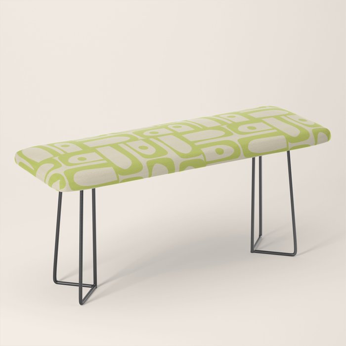 Mid Century Modern Piquet Abstract Multi Pattern Light Lime Linden Green Beige Bench Gallery Image 1