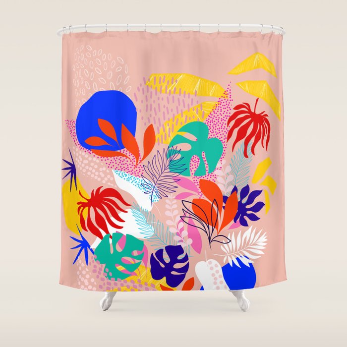Keep Growing - Tropical plant on peach Shower Curtain Gallery Image 1
