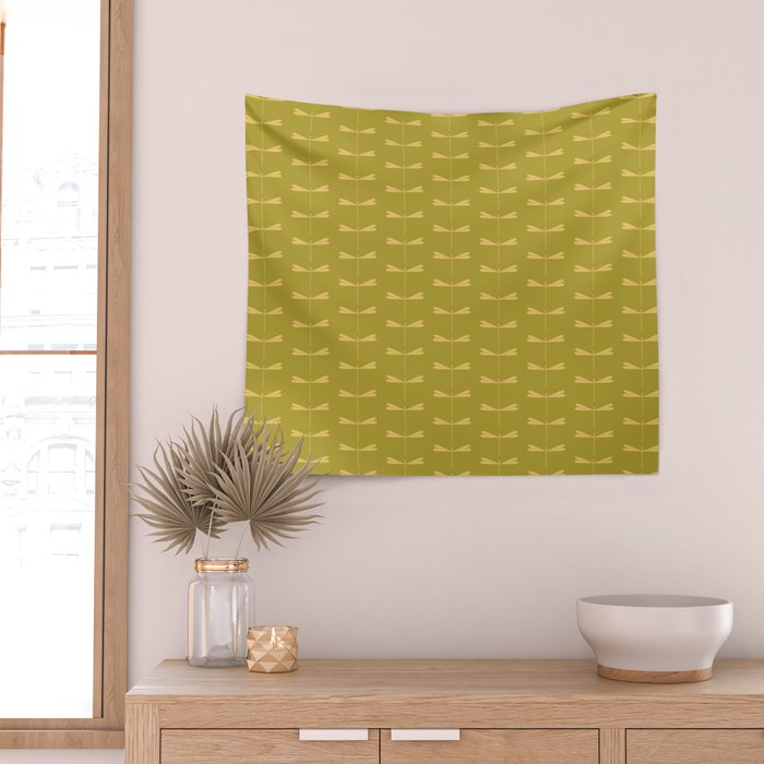 Dragonfly Pattern XV Chartreuse Green Wall Tapestry Gallery Image 2