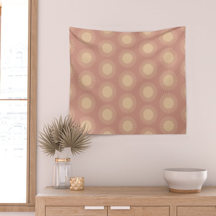 Boho Summer Sun Pattern XV Neutral Pastel Pink Wall Tapestry Gallery Image 2