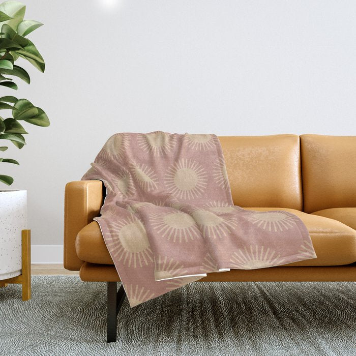 Boho Summer Sun Pattern XV Neutral Pastel Pink Throw Blanket Gallery Image 1