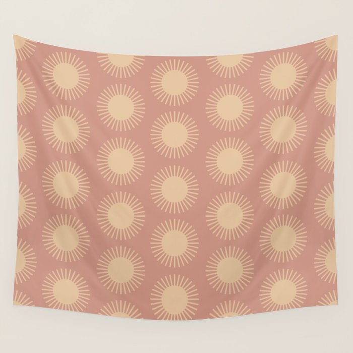 Boho Summer Sun Pattern XV Neutral Pastel Pink Wall Tapestry Gallery Image 1