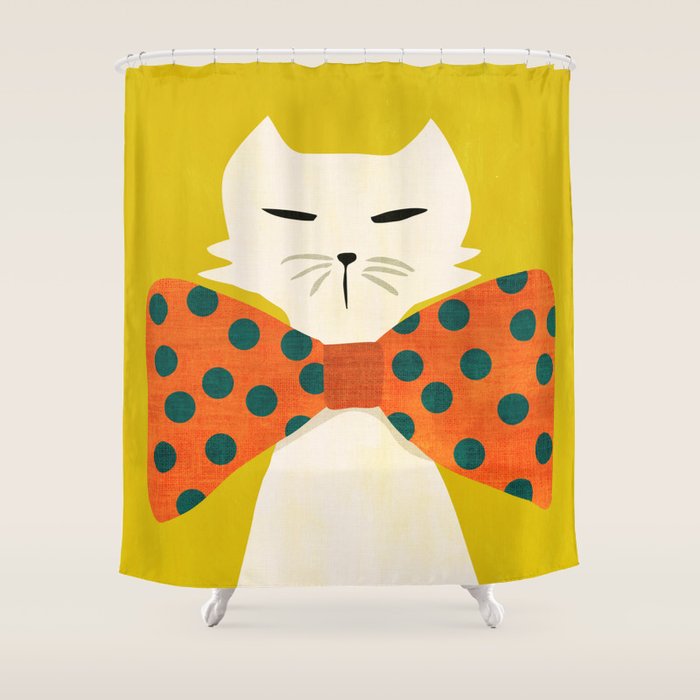 Cat with incredebly oversized humongous bowtie Shower Curtain Gallery Image 1