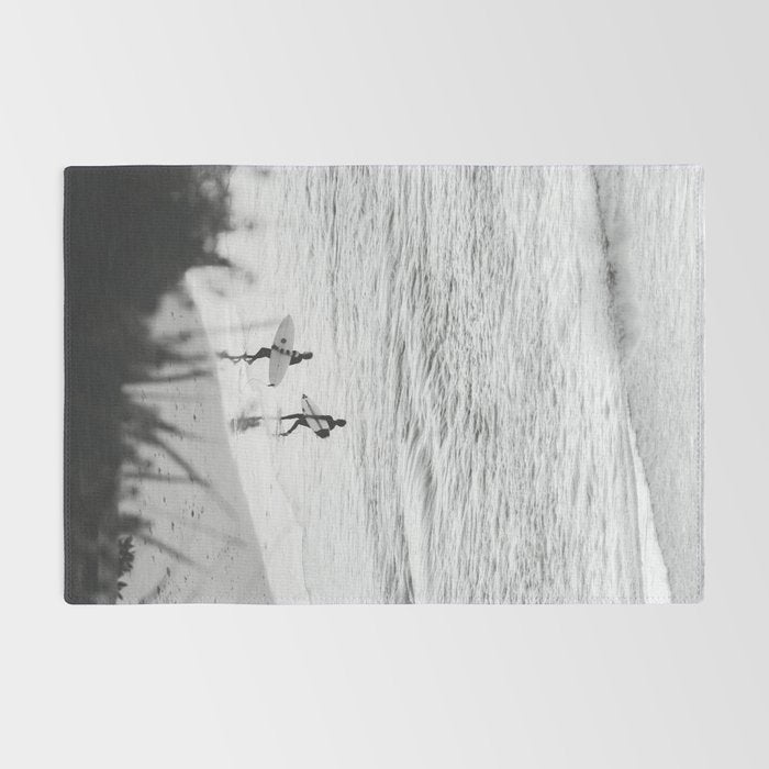 Surfers | Minimalist Black White Photography | Ocean Beach Travel Photo Rug Gallery Image 2