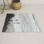 Surfers | Minimalist Black White Photography | Ocean Beach Travel Photo Rug Gallery Image 1