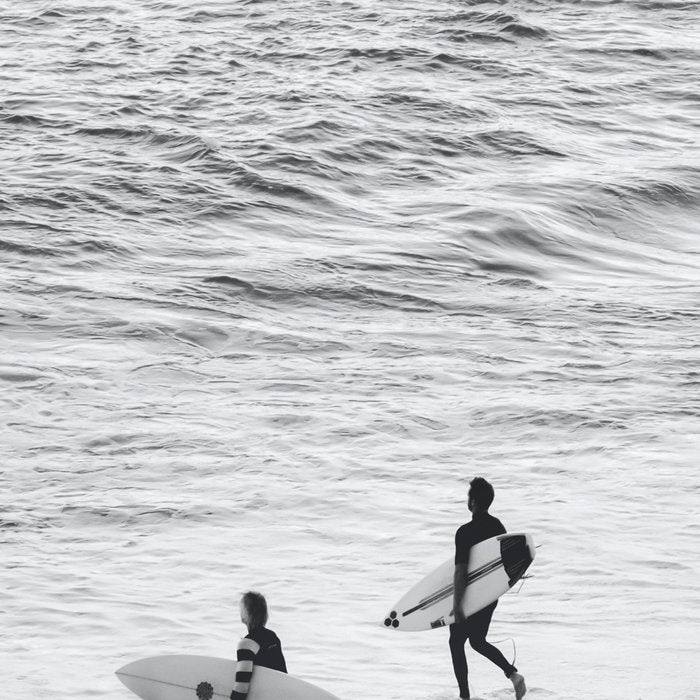 Surfers | Minimalist Black White Photography | Ocean Beach Travel Photo Coffee Mug Gallery Image 2