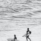Surfers | Minimalist Black White Photography | Ocean Beach Travel Photo Coffee Mug Gallery Image 2