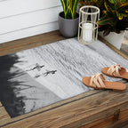 Surfers | Minimalist Black White Photography | Ocean Beach Travel Photo Outdoor Rug Gallery Image 2