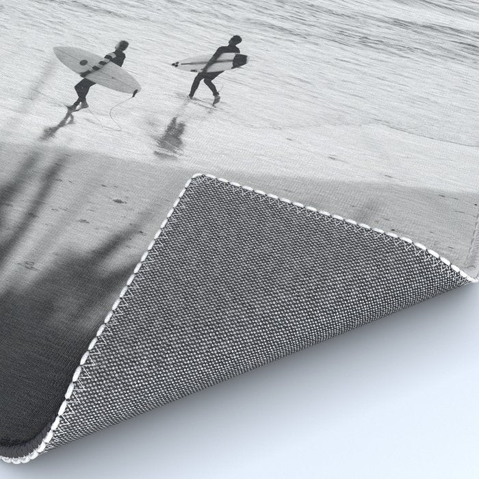 Surfers | Minimalist Black White Photography | Ocean Beach Travel Photo Rug Gallery Image 4