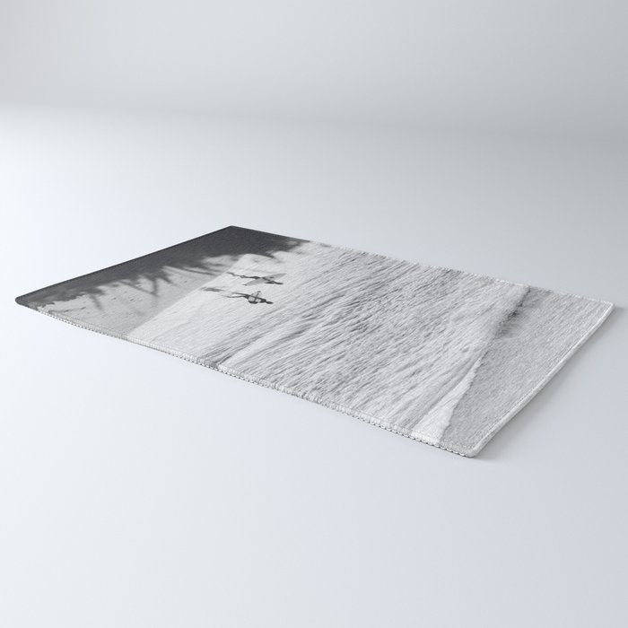 Surfers | Minimalist Black White Photography | Ocean Beach Travel Photo Rug Gallery Image 3