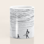 Surfers | Minimalist Black White Photography | Ocean Beach Travel Photo Coffee Mug Gallery Image 4