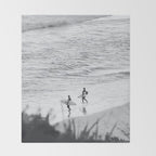 Surfers | Minimalist Black White Photography | Ocean Beach Travel Photo Throw Blanket Gallery Image 2