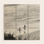Surfers | Minimalist Black White Photography | Ocean Beach Travel Photo Wood Wall Art Gallery Image 1