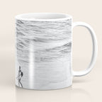 Surfers | Minimalist Black White Photography | Ocean Beach Travel Photo Coffee Mug Gallery Image 1