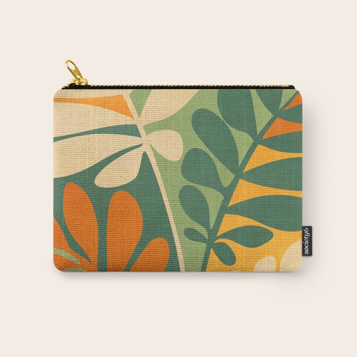 Retro Earthy Floral in Green and Orange Carry All Pouch Gallery Image 1