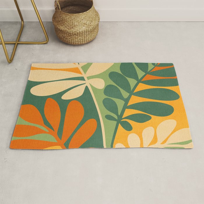 Retro Earthy Floral in Green and Orange Rug Gallery Image 1