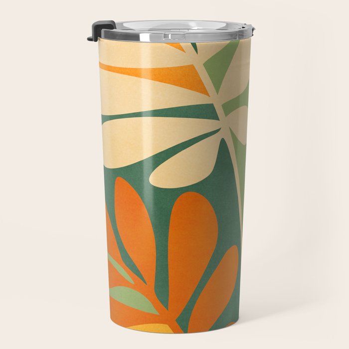 Retro Earthy Floral in Green and Orange Travel Mug Gallery Image 3