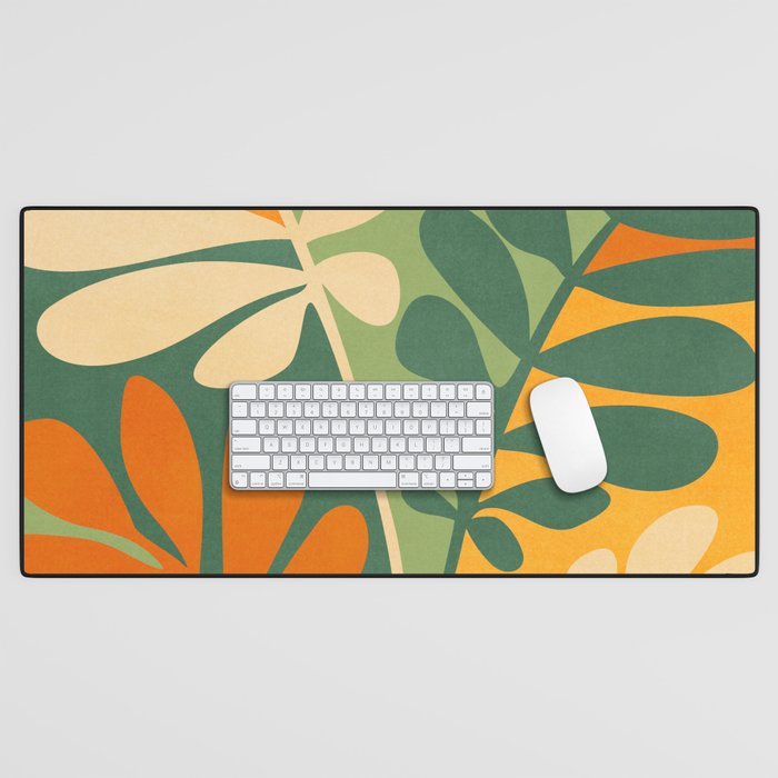 Retro Earthy Floral in Green and Orange Desk Mat Gallery Image 1
