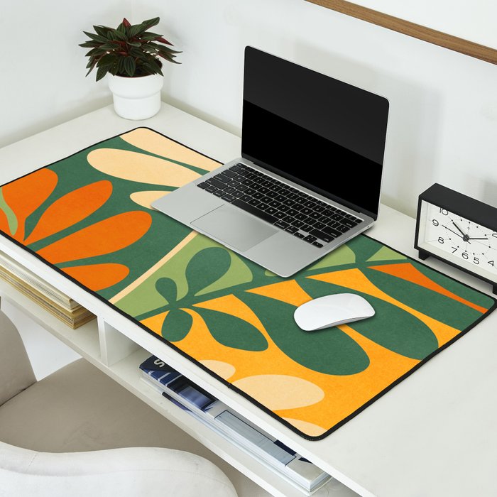 Retro Earthy Floral in Green and Orange Desk Mat Gallery Image 2