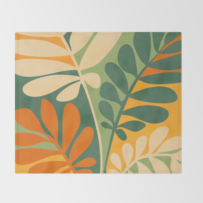 Retro Earthy Floral in Green and Orange Throw Blanket Gallery Image 2