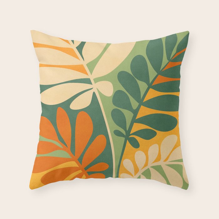 Retro Earthy Floral in Green and Orange Throw Pillow Gallery Image 6